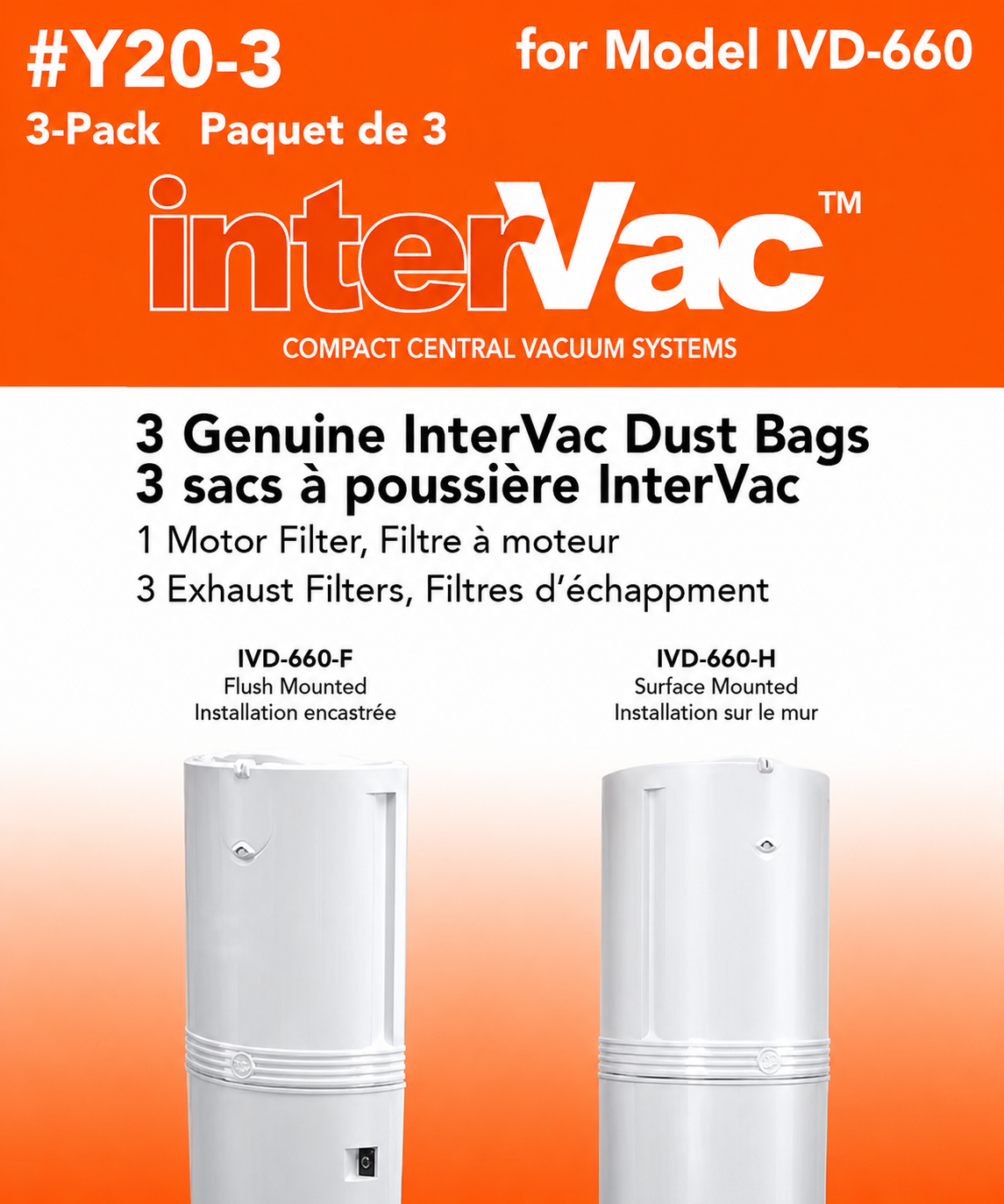 Y20-3 InterVac Pro Dust Bags for IVD660H, IVD660F, and CondoVac Y20-3 - Image 1